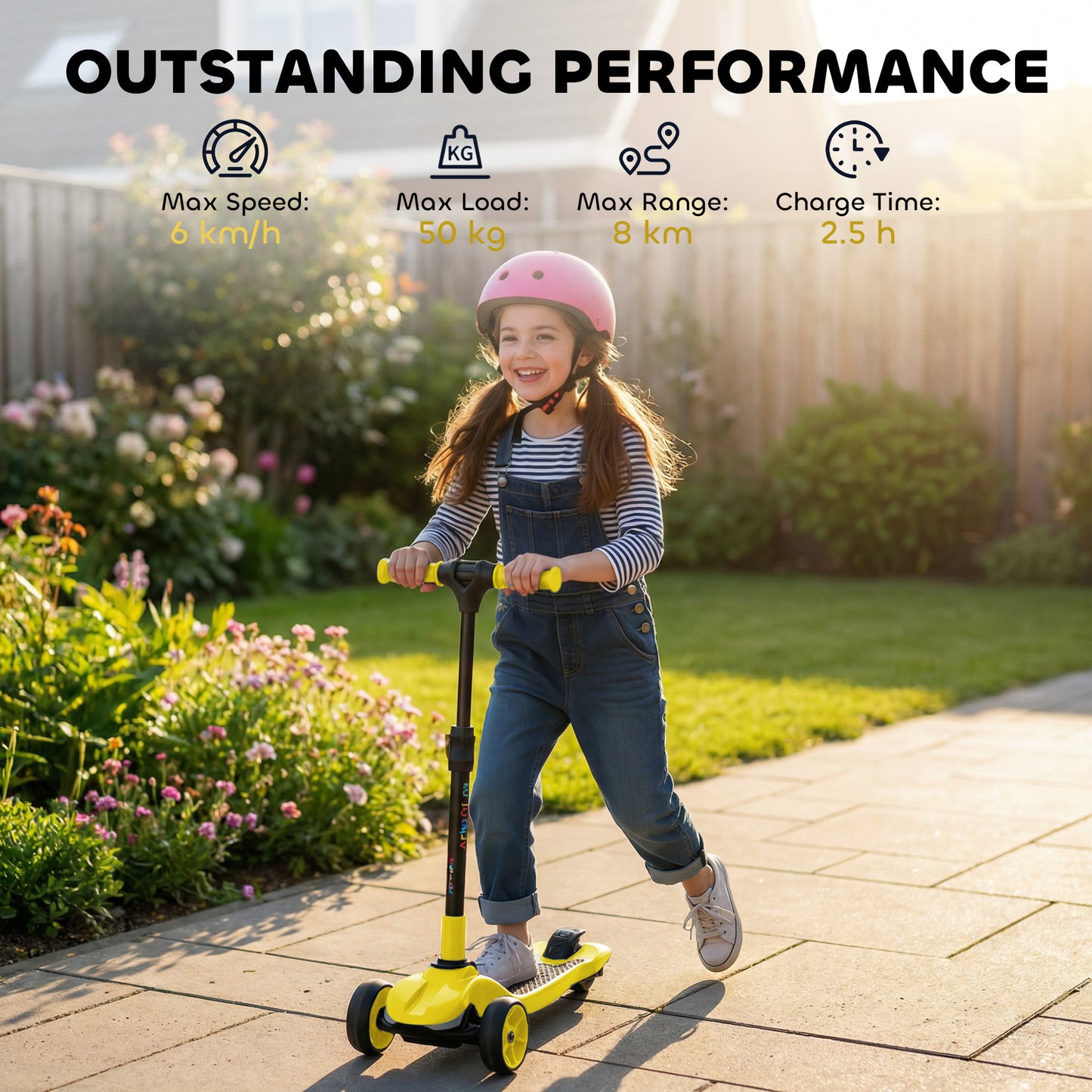 Three-Wheel Foldable Electric Scooter for Kids Aged 6-10 Years, Yellow