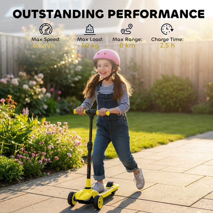 Three-Wheel Foldable Electric Scooter for Kids Aged 6-10 Years, Yellow