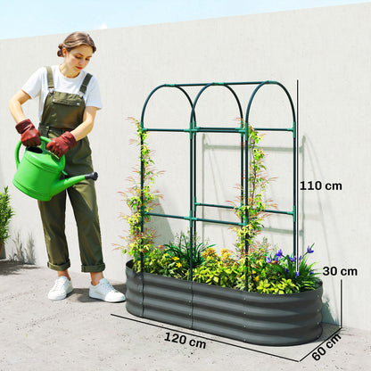 Galvanised Raised Garden Bed with Arched Trellis, 4 x 2 x 4.6ft Metal Raised Bed for Garden with Open Bottom, Dark Grey