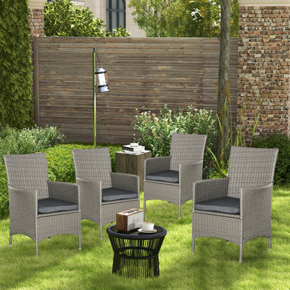 Set of Four Rattan Armchairs, with Cushions - Grey