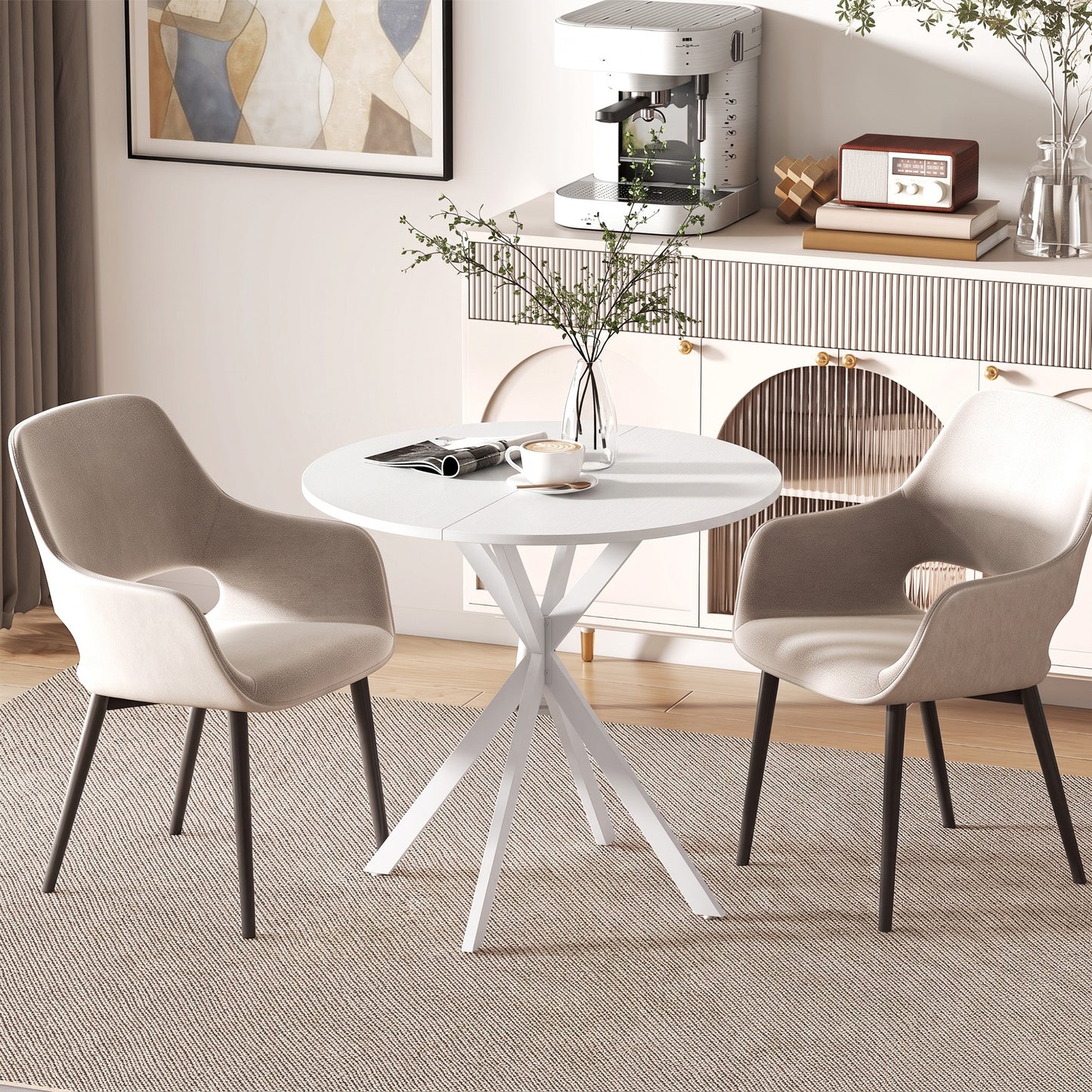 80cm Industrial Round Dining Table - White