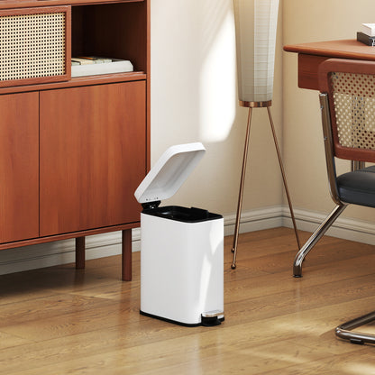 5L Rectangular Compact Bin Steel Body Removable Bucket Quiet-Close Lid w/ Pedal Lid Rubbish Trash Can Home Office Bedroom Bat