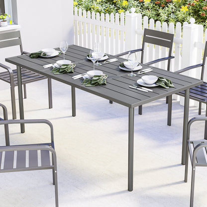 Garden Dining Table for 6 Person, 165 x 80 cm Rectangular Outdoor Dining Table with Slatted Top