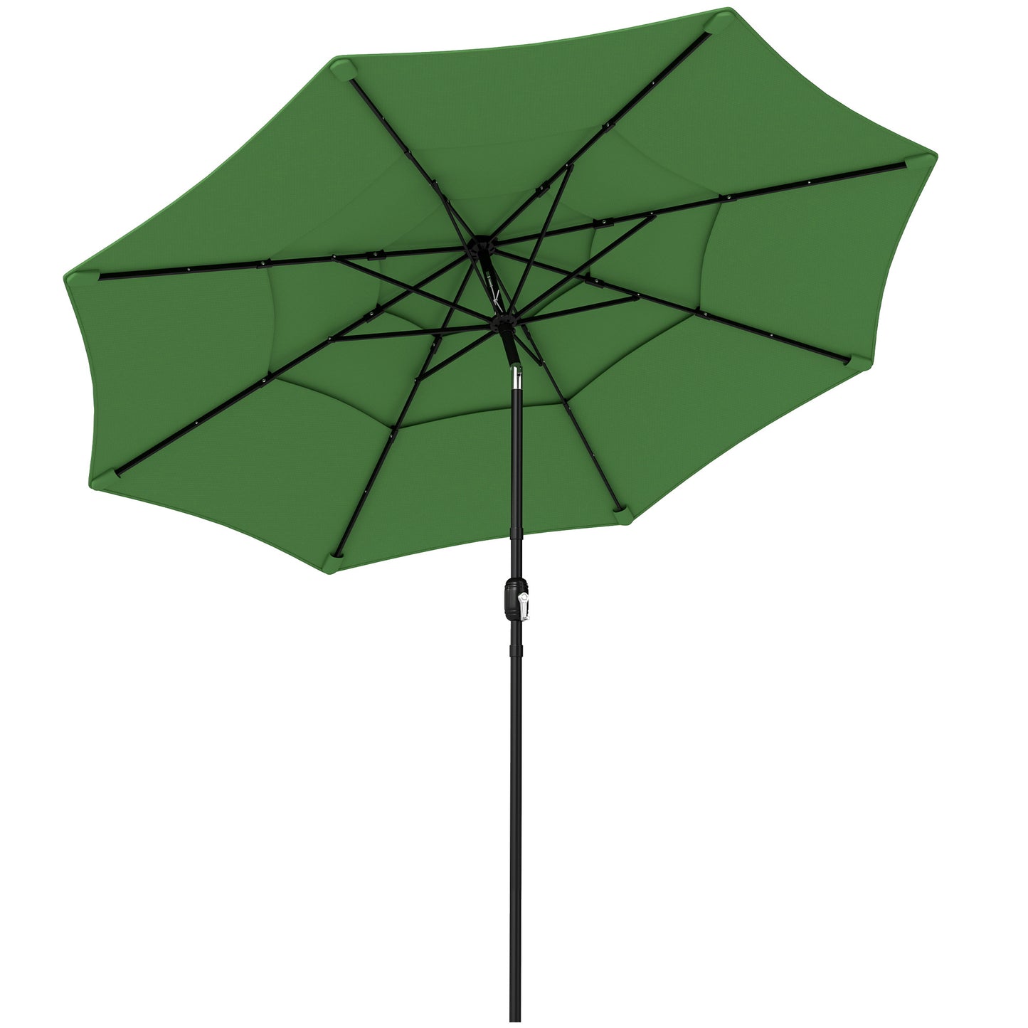 Garden Parasol, Parasol Umbrella with 3-tier Roof, Crank Handle, Tilt Function, Polyester Canopy, Green