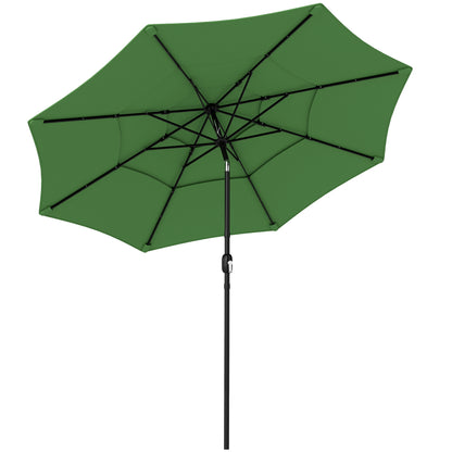 Garden Parasol, Parasol Umbrella with 3-tier Roof, Crank Handle, Tilt Function, Polyester Canopy, Green