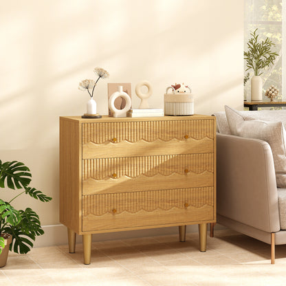 Dresser for Bedroom 3 Drawer Chest of Drawers with Steel Frame for Living Room in Oak