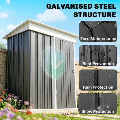 Metal Garden Shed, Outdoor Lean-to Shed for Tool Motor Bike, with Adjustable Shelf, Lock, Gloves, 5'x3'x6', Dark Grey