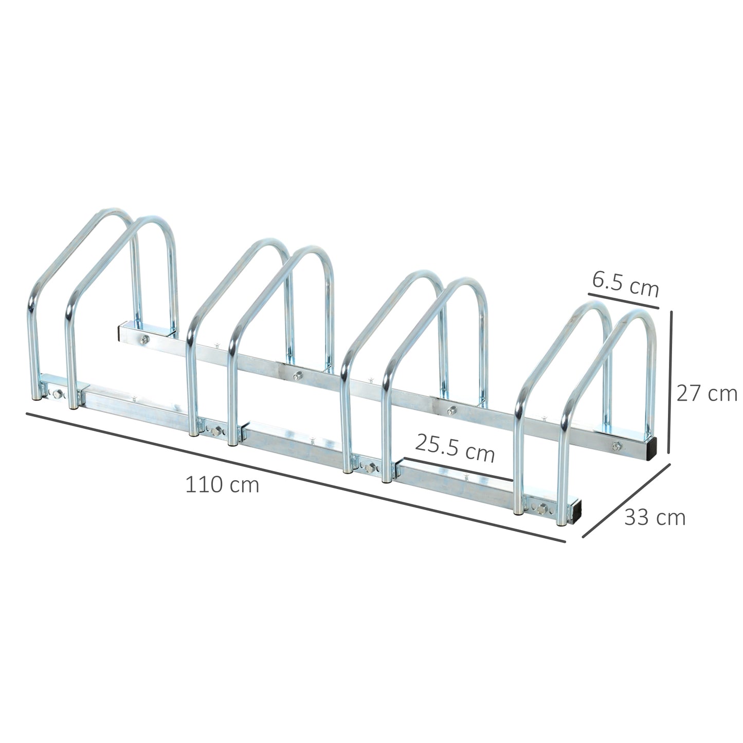 Bike Stand Parking Rack Floor or Wall Mount Bicycle Cycle Storage Locking Stand 110L x 33W x 27H (4 Racks, Silver)