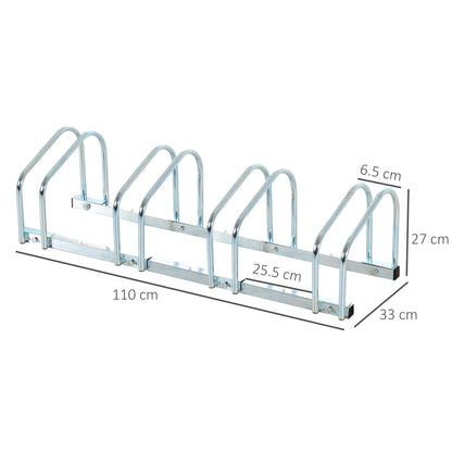 Bike Stand Parking Rack Floor or Wall Mount Bicycle Cycle Storage Locking Stand 110L x 33W x 27H (4 Racks, Silver)