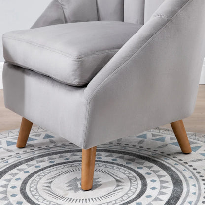 Single Velvet Accent Armchair with Solid Wood Legs