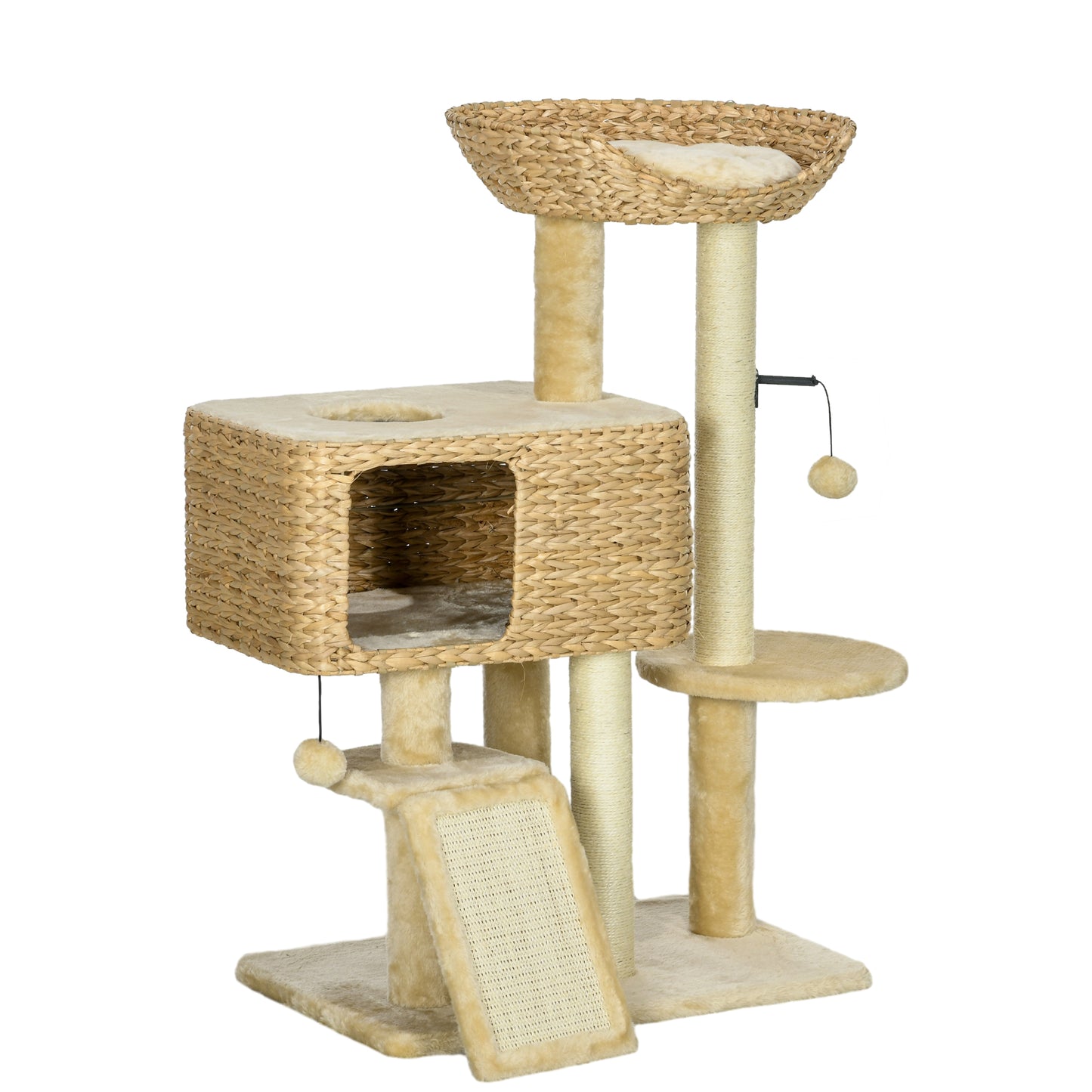 95cm Cat Tree Tower for Indoor Cats, with Scratching Post, Cat House, Toy Ball, Platform - Beige