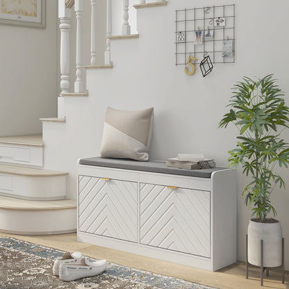 Shoe Storage with Seat, Upholstered Entryway Bench, Shoe Bench with 2 Flip Drawers and 4 Vents for 8 Pairs of Shoes