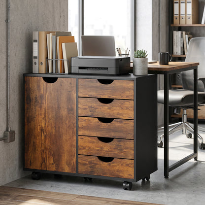 Multi-Storage Mobile Office Storage Cabinet - Rustic Brown