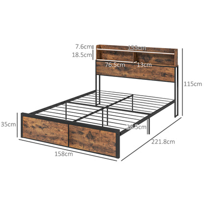 Industrial King Bed Frame, 5.2FT Steel Bed Base with Storage Headboard, Footboard, Slatted Support and Under Bed Storage