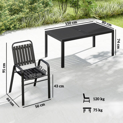 7 Pieces Outdoor Dining Set with Umbrella Hole, Garden Table and Chairs Set for 6 with Metal Table and Stackable Chairs