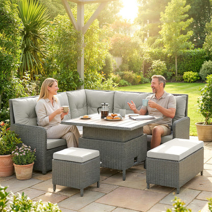 6 Pieces Outdoor PE Rattan Garden Furniture, Patio Wicker Sectional Conversation Corner Sofa
