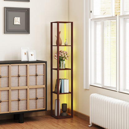 RGB LED Floor Lamp with Shelves, Modern Dimmable Standing Lamp with Remote Control
