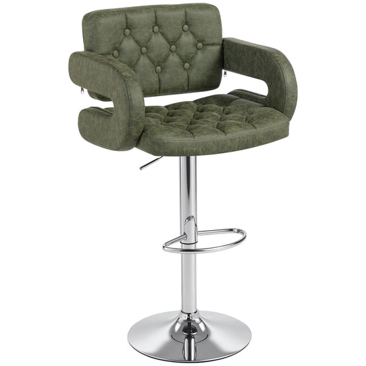 PU Leather Upholstered Swivel Bar Stool, Height Adjustable with Back, Armrest, Footrest, Green