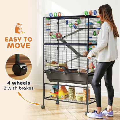 5 Tier Large Hamster Cage on Wheels with 17 cm Deep Tray, Storage Shelf for Syrian, Gerbil, Rats