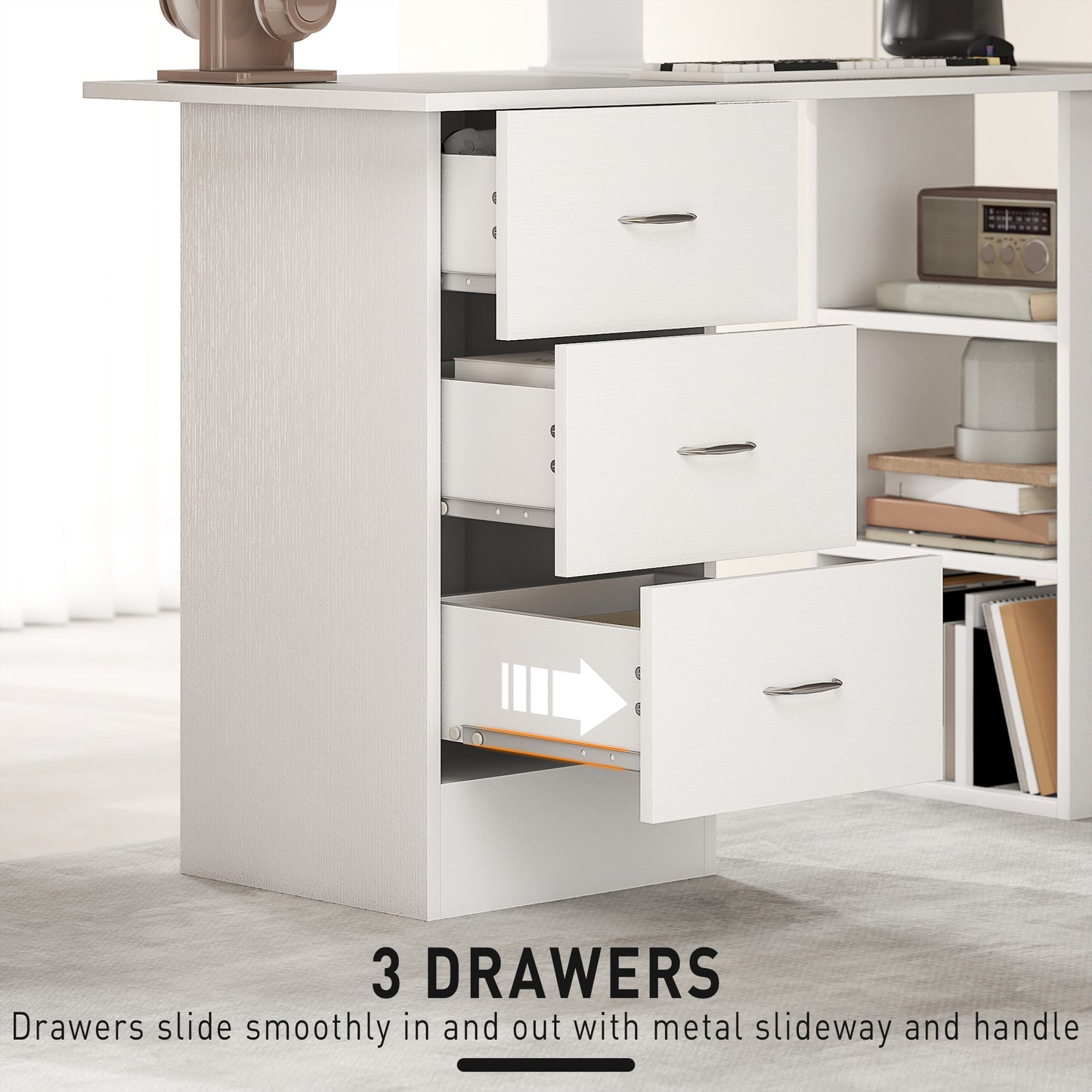 Computer Desk, Home Office Desk, Writing Table, PC Workstation with 3 Storage Shelves and 3 Drawers for Working, Study