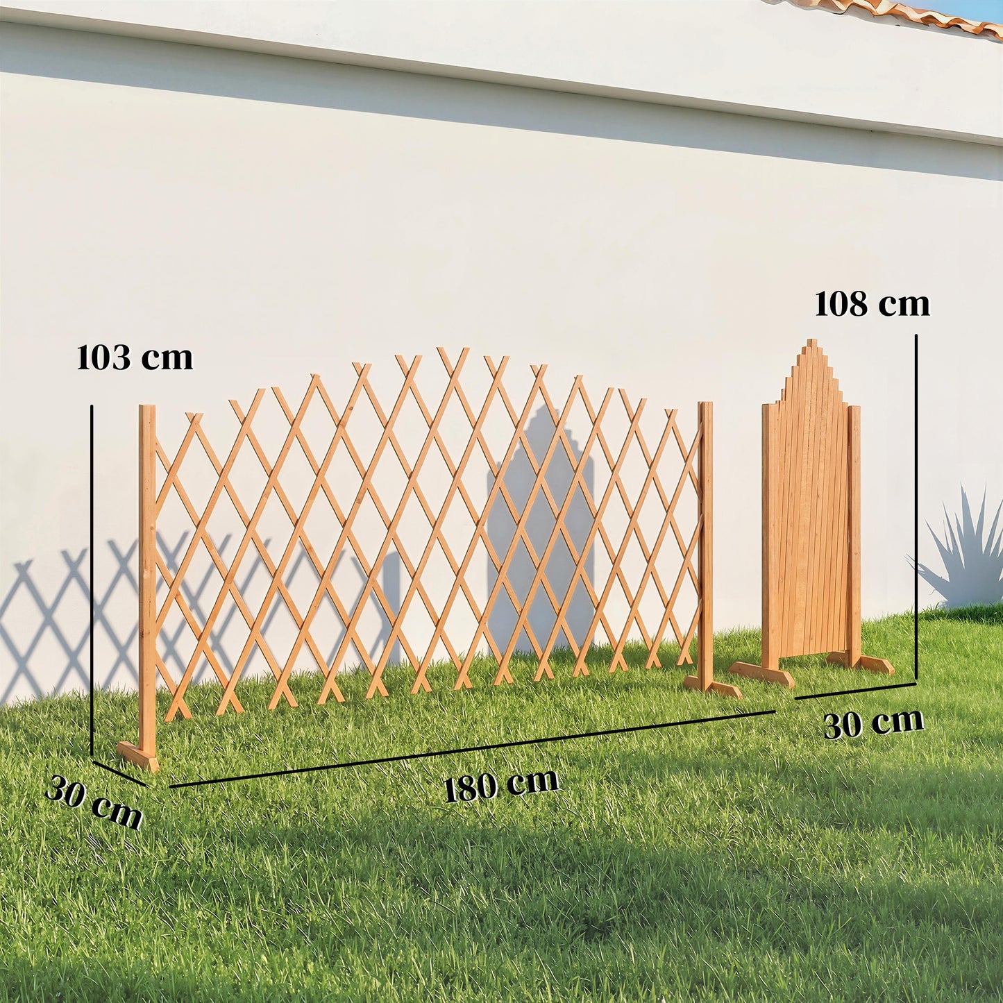 2 Pack Expanding Fence Panels, Wooden Freestanding Garden Fence with Stable Feet, 180 x 30 x 103cm, Brown