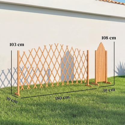 2 Pack Expanding Fence Panels, Wooden Freestanding Garden Fence with Stable Feet, 180 x 30 x 103cm, Brown