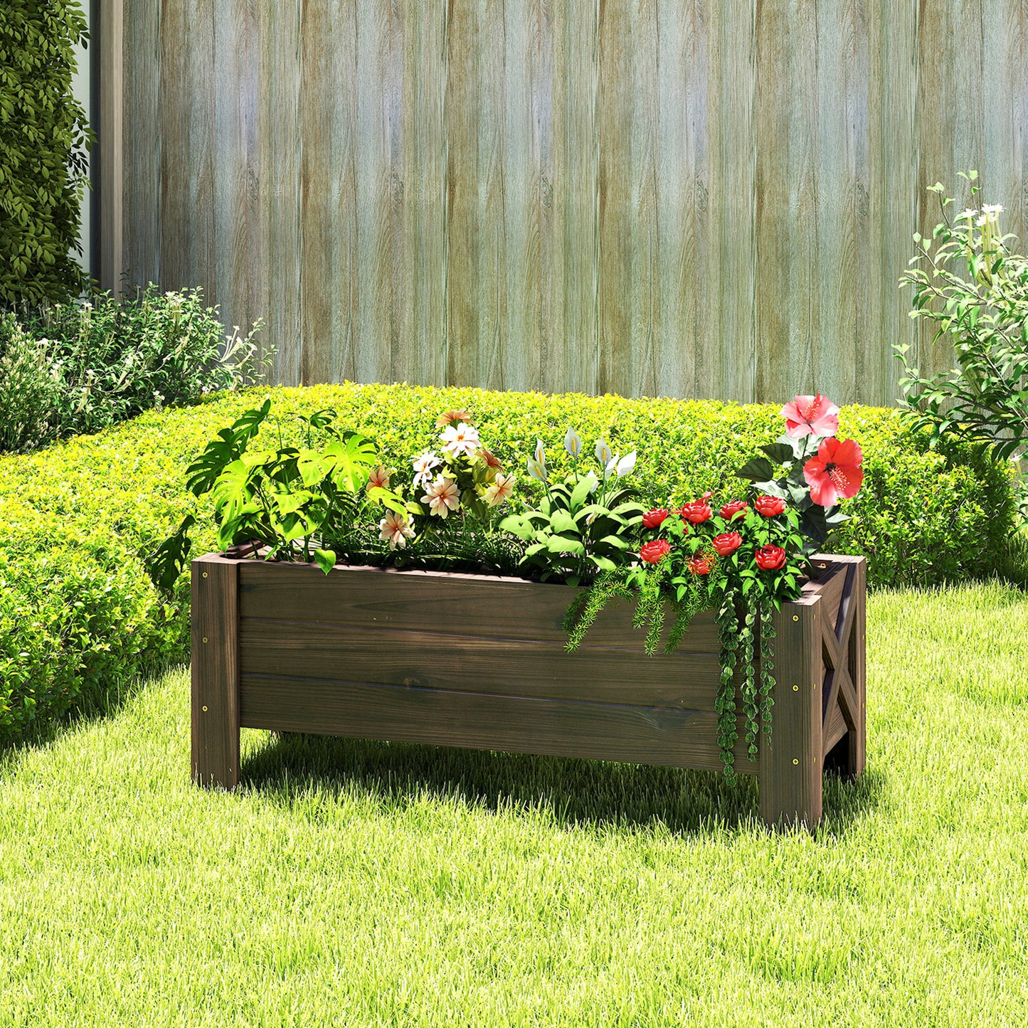 58L Garden Raised Bed Planter Grow Containers for Outdoor Patio Plant Flower Vegetable Pot Fir Wood, 100 x 36.5 x 36 cm