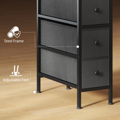 4 Drawer Fabric Dresser Chest of Drawers, Slim Storage Cabinet with Steel Frame for Small Spaces, Bedroom, Black