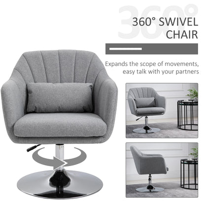 Swivel Accent Chair, Linen Fabric Tub Vanity Chair, Modern Armchair with Adjustable Height and Lumbar Support for Living Room