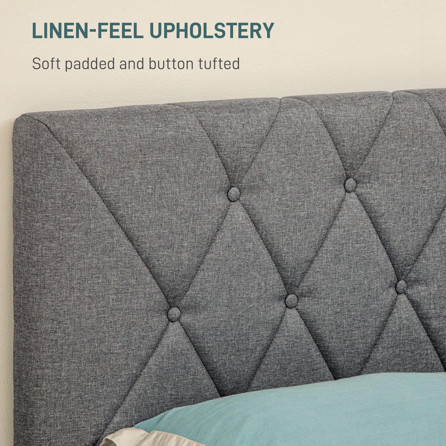 Double Bed Frame with 5-Level Adjustable Linen Upholstered Headboard 145W x 196D x 120Hcm, Grey