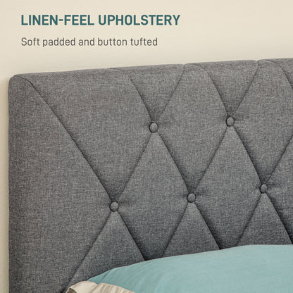 Double Bed Frame with 5-Level Adjustable Linen Upholstered Headboard 145W x 196D x 120Hcm, Grey