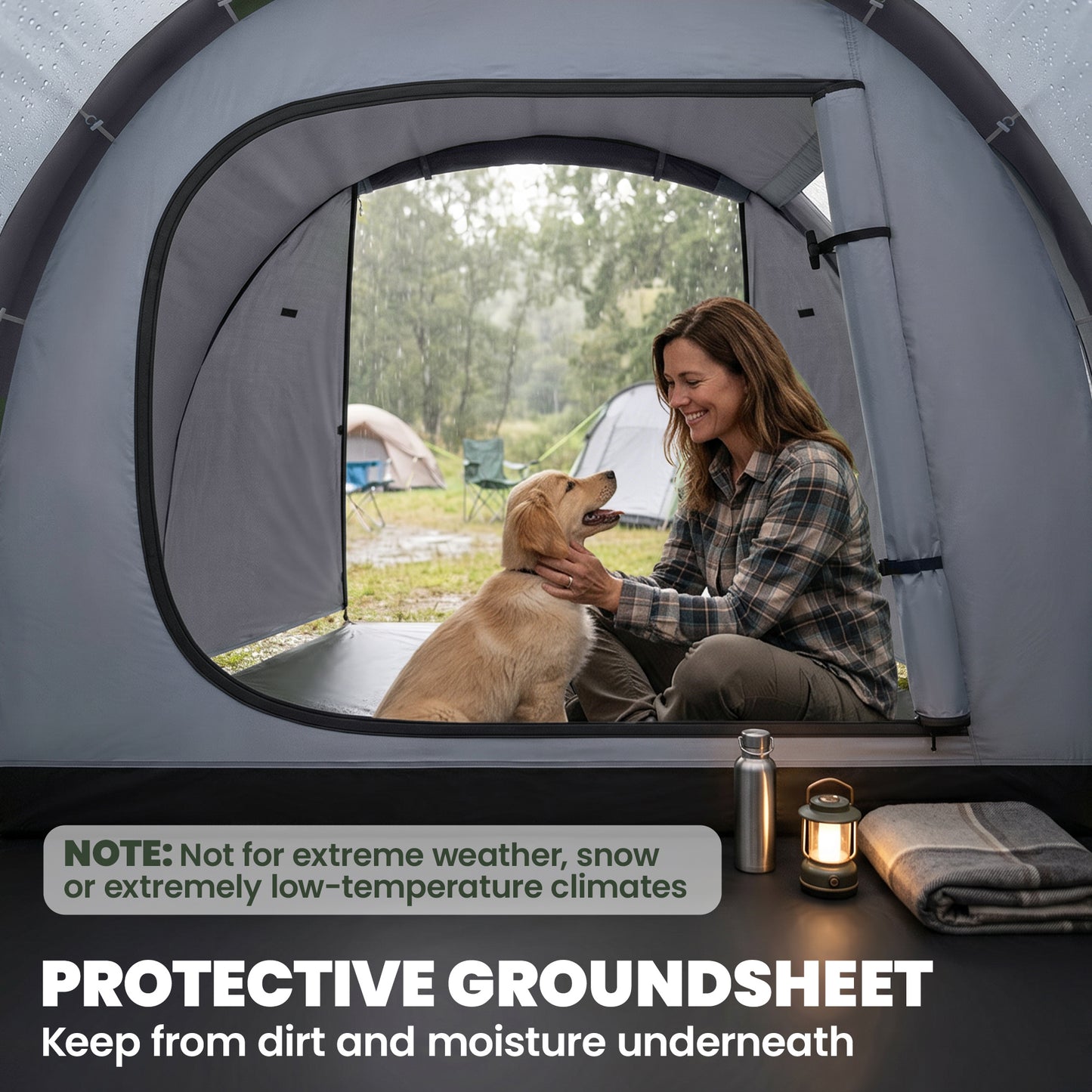 2 Man Tunnel Tent with Sewn-in Groundsheet, Air Vents, Rainfly, 2000mm Large Camping Tent with Bedroom, Porch