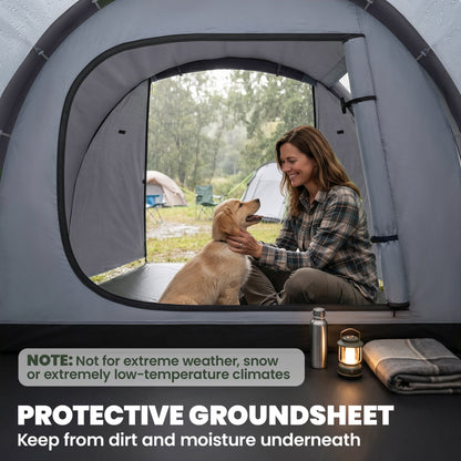 2 Man Tunnel Tent with Sewn-in Groundsheet, Air Vents, Rainfly, 2000mm Large Camping Tent with Bedroom, Porch