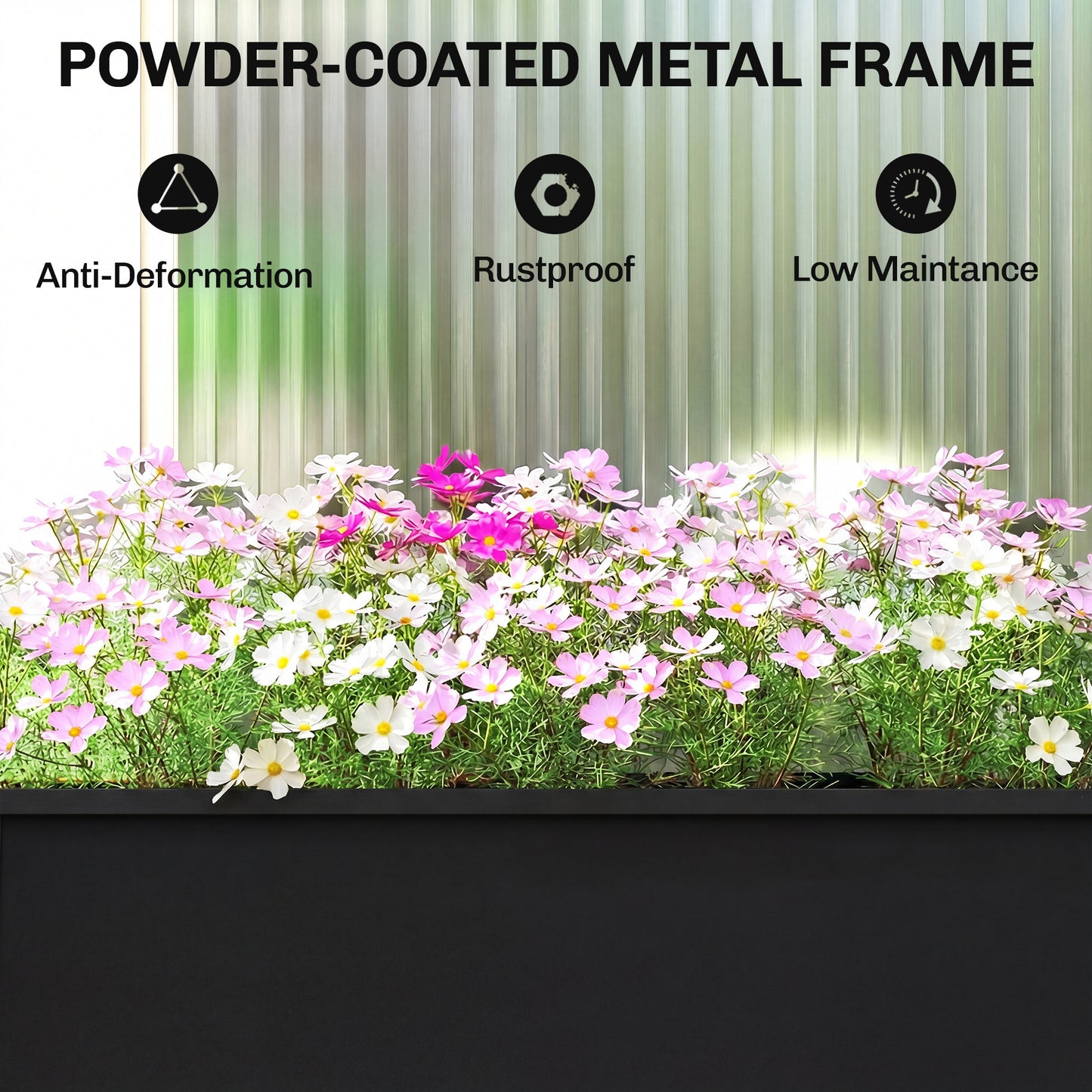 Raised Planter, Metal Raised Garden Bed on Legs with Drainage Hole and Foot Covers, Black