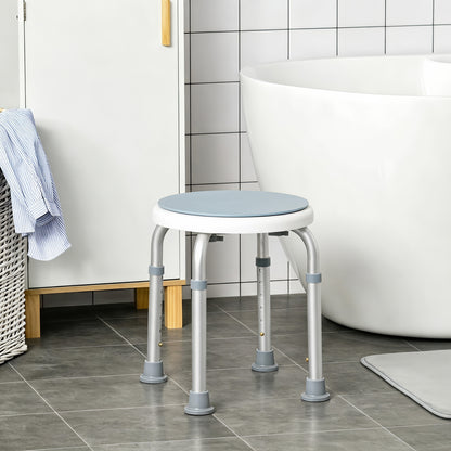 360° Swivel Shower Chair, Height Adjustable Aluminium Shower Stool with Non-Slip Feet for Disabled, Elderly, Light Blue