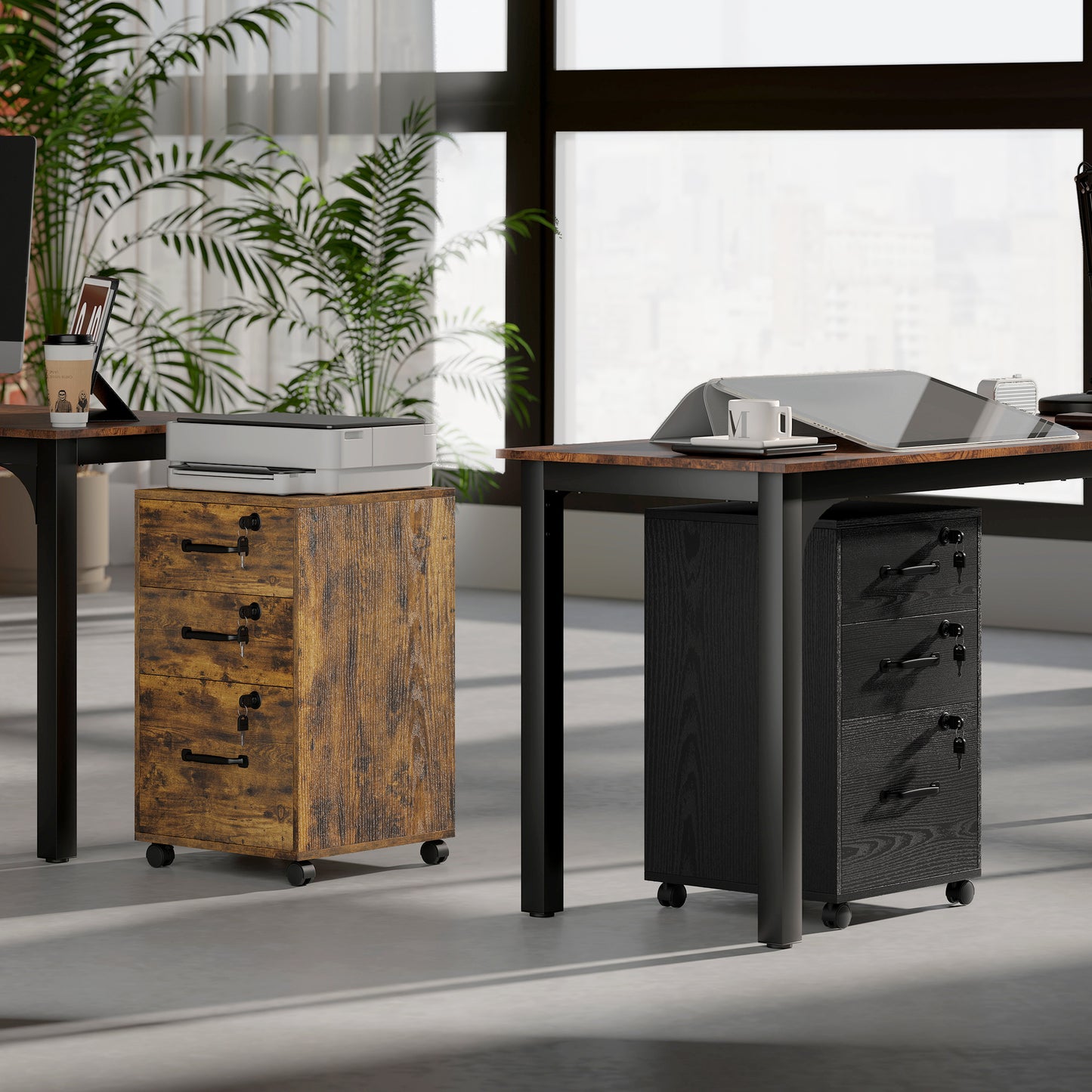 Three Drawer Wood-Effect Filing Cabinet - Rustic Brown