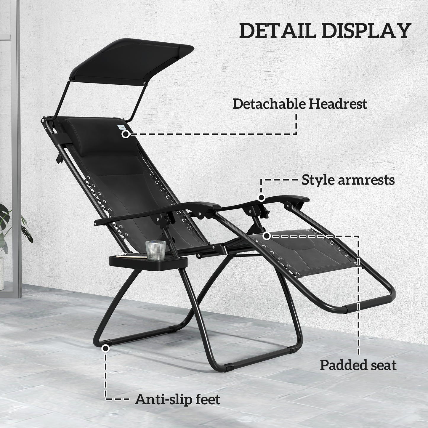 Zero Gravity Lounger Chair, Folding Reclining Patio Chair with Shade Cover, Padded Seat, Cup Holder