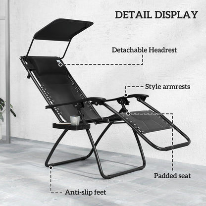 Zero Gravity Lounger Chair, Folding Reclining Patio Chair with Shade Cover, Padded Seat, Cup Holder