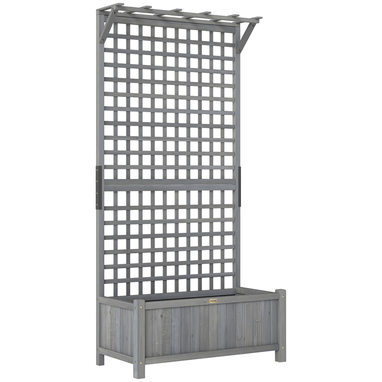 Raised Bed with Drainage Holes, Wood Planter with Trellis for Climbing Plants, Dark Grey