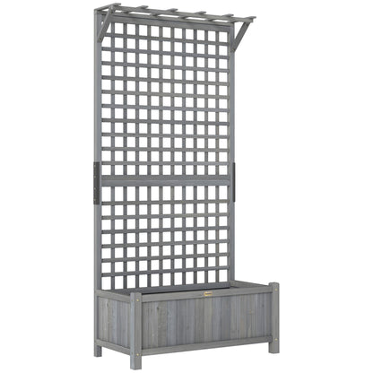 Raised Bed with Drainage Holes, Wood Planter with Trellis for Climbing Plants, Dark Grey