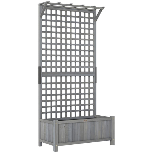 Raised Bed with Drainage Holes, Wood Planter with Trellis for Climbing Plants, Dark Grey