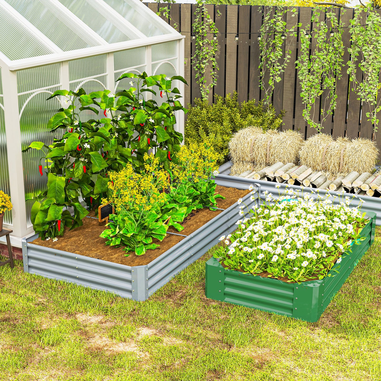 240 x 120cm Galvanised Steel Open Planter - Silver