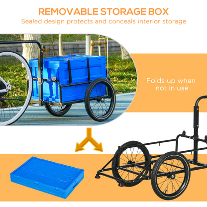 Steel Trailer for Bike, Bicycle Cargo Trailer with 65L Foldable Storage Box and Safe Reflectors, Max Load 40KG, Blue