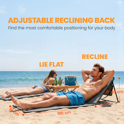 Set of 2 Foldable Garden Beach Chair Mat, Outdoor Sun Lounger Seats with Adjustable Back, Magazine Pocket, Carry Strap