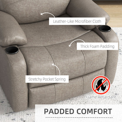 Recliner Chair, Microfibre Reclining Chair with Adjustable Leg Rest, Cup Holders, Recliner Armchair for Home Living Room