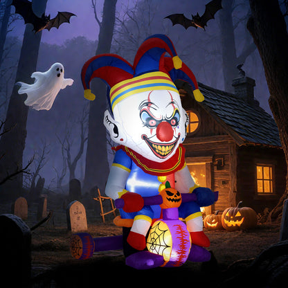 4ft Halloween Inflatable Clown on Bicycle, Blow Up Outdoor Halloween Decoration with 3 Built-in LED Lights for Garden