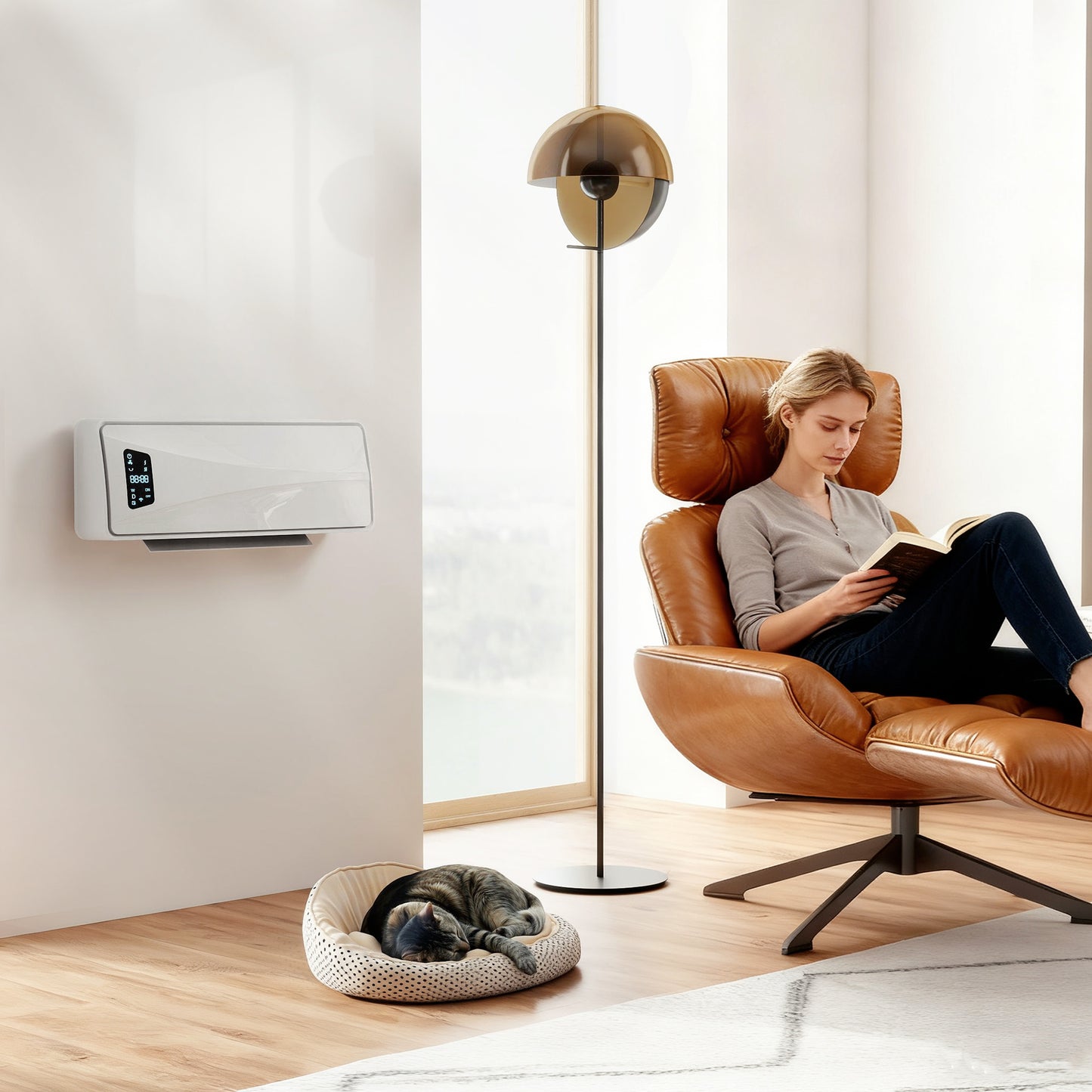 2000W Ceramic Electric Heater with Fan, Adjustable Thermostat, Wall Mounted - White