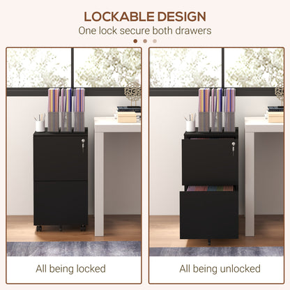 2-Drawer Filing Cabinet with Lock and 5 Wheels, Steel Mobile File Cabinet, for A4, Legal and Letter Size, Pre-Assembled Body