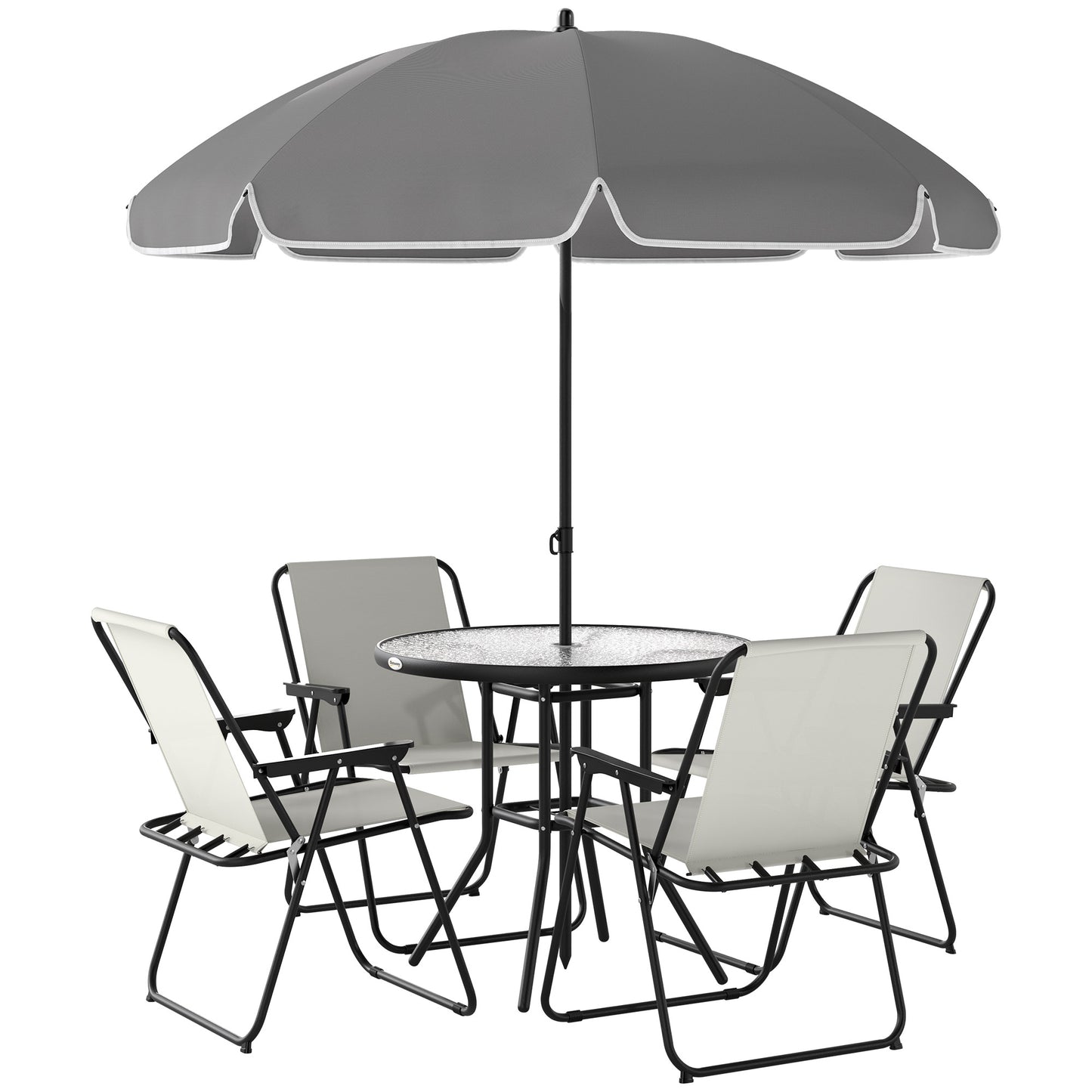 4 Seater Garden Furniture Set, 6 Pieces Garden Table and Chairs with Parasol