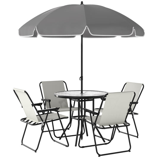 4 Seater Garden Furniture Set, 6 Pieces Garden Table and Chairs with Parasol